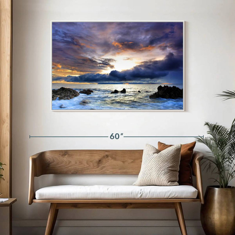 Tempête à Cannon Beach, 46 po x 31 po, Cadre flottant blanc