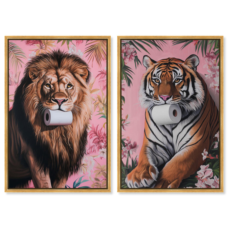 «Tropical Roll Animal Set», reproduction d'art sur toile par Art Remedy, H 54 po x l 36 po, Cadre flottant doré