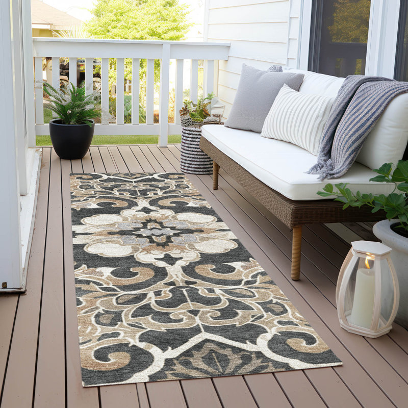 Machine Washable Indoor/Outdoor Xhevrie Charcoal Rug, Runner 2'3" x 7'6"