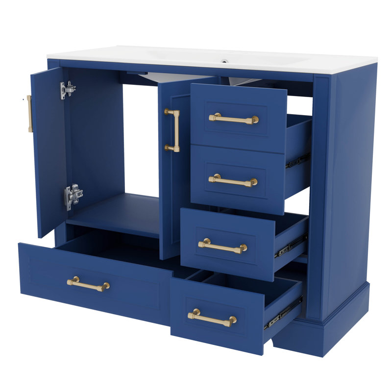 Meuble-lavabo classique 36 po avec lavabo en céramique, armoire de salle de bain avec deux portes à fermeture douce et quatre tiroirs