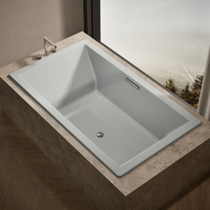 Underscore Rectangle 72" x 42" Heated Bubblemassage Air Bath with Center Drain, Ice Grey