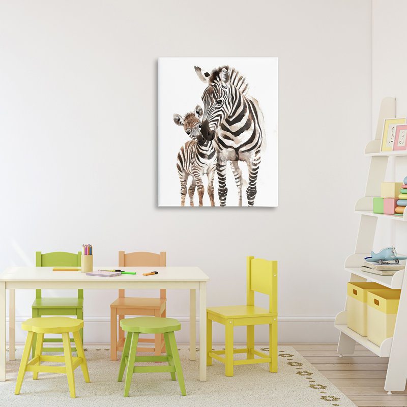 Toile de zèbre avec sa mère, design par Ramona Murdock, H 30 po x l 24 po