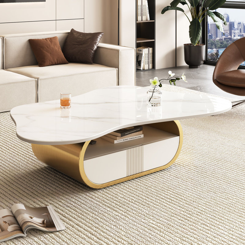 Table basse moderne avec tablette et tiroir de rangement, Gold
