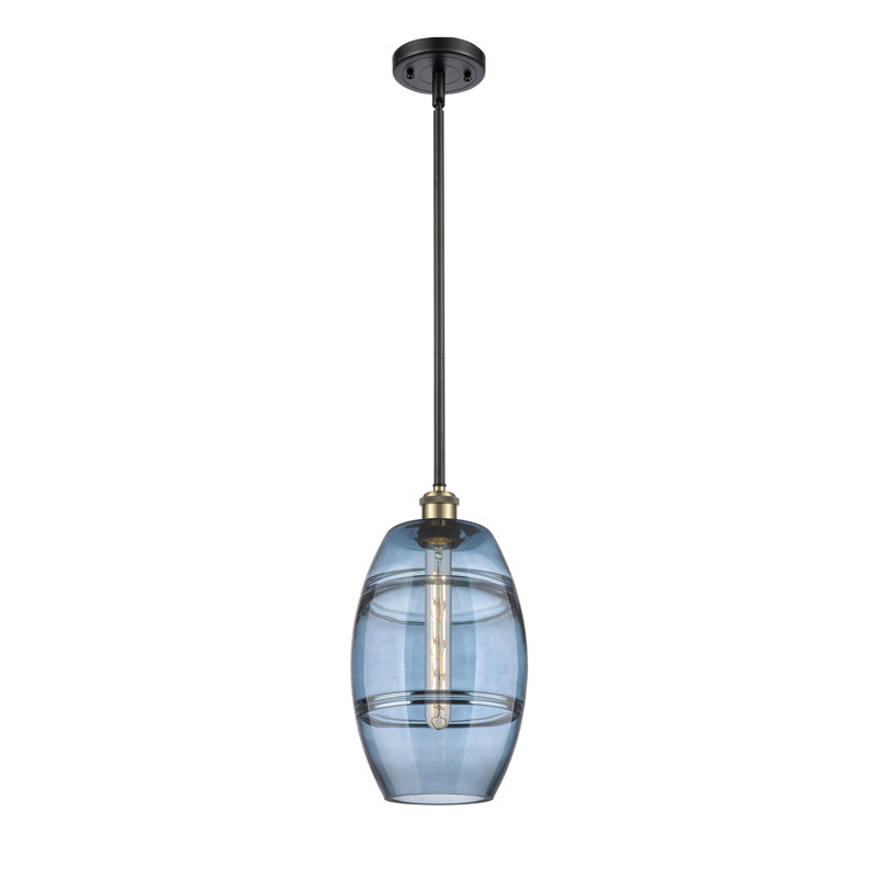 Luminaire suspendu à 1 tige Ballston Bettylou-516-G557, H 9,88 po x l 8 po x P 8 po, Bleu princesse, Laiton antique noir