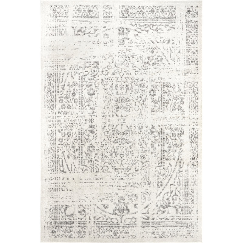 Etasha Vintage Traditional Medallion Gray Area Rug, Rectangle 10' x 14'