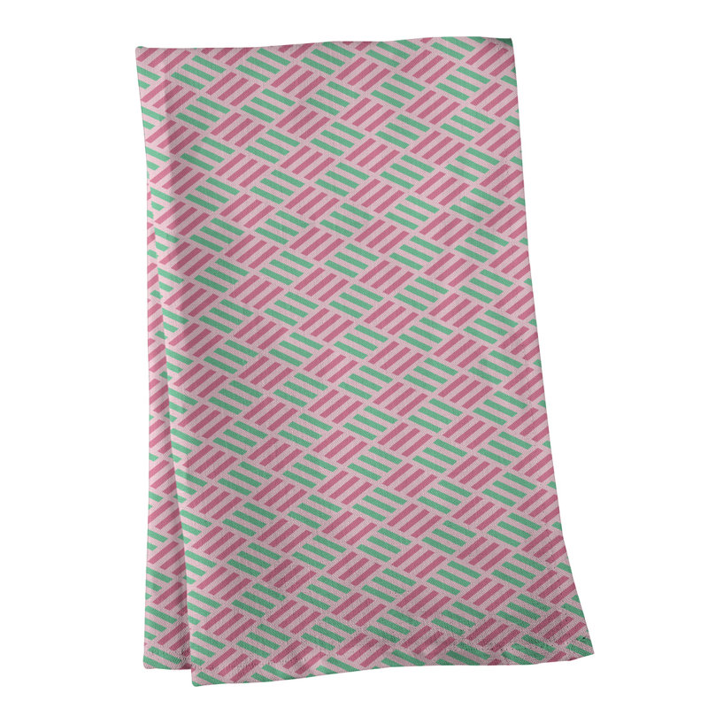 Torchon à losanges à rayures, Croisé en coton, Rose/bleu