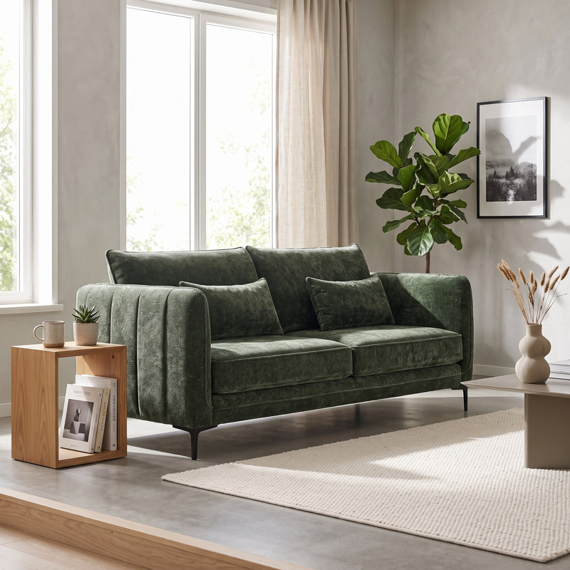 Canapé en chenille moderne Rimer avec pieds en métal et mousse haute densité, Green