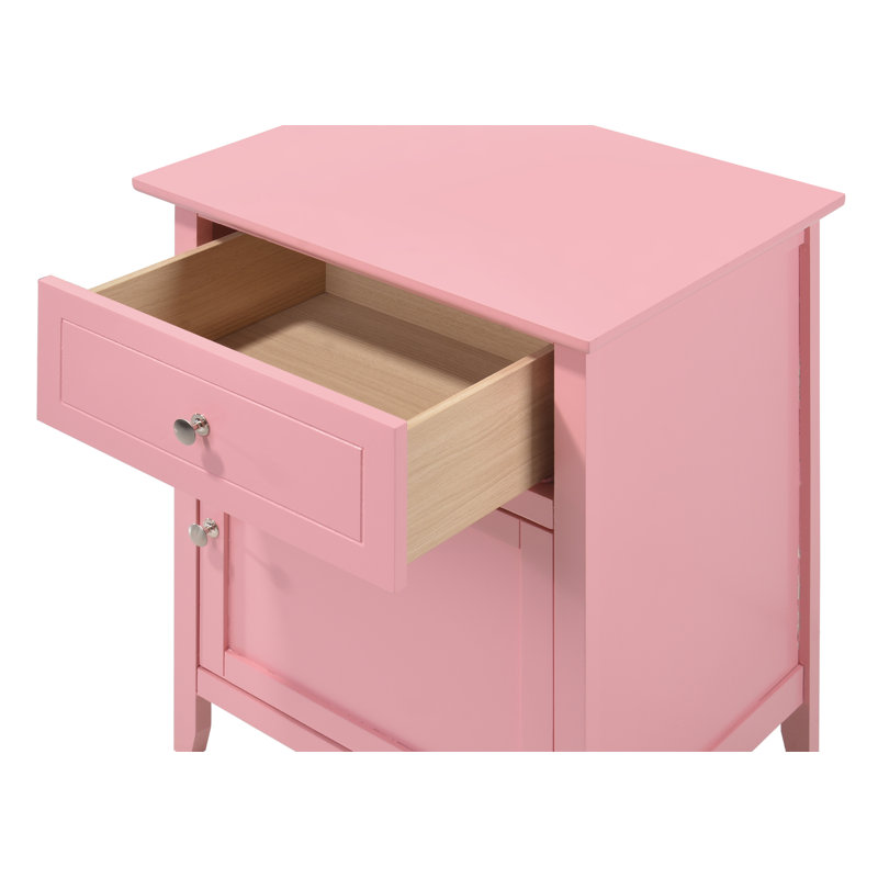 Transitional Pink 1-Drawer Nightstand with Nickel Handles