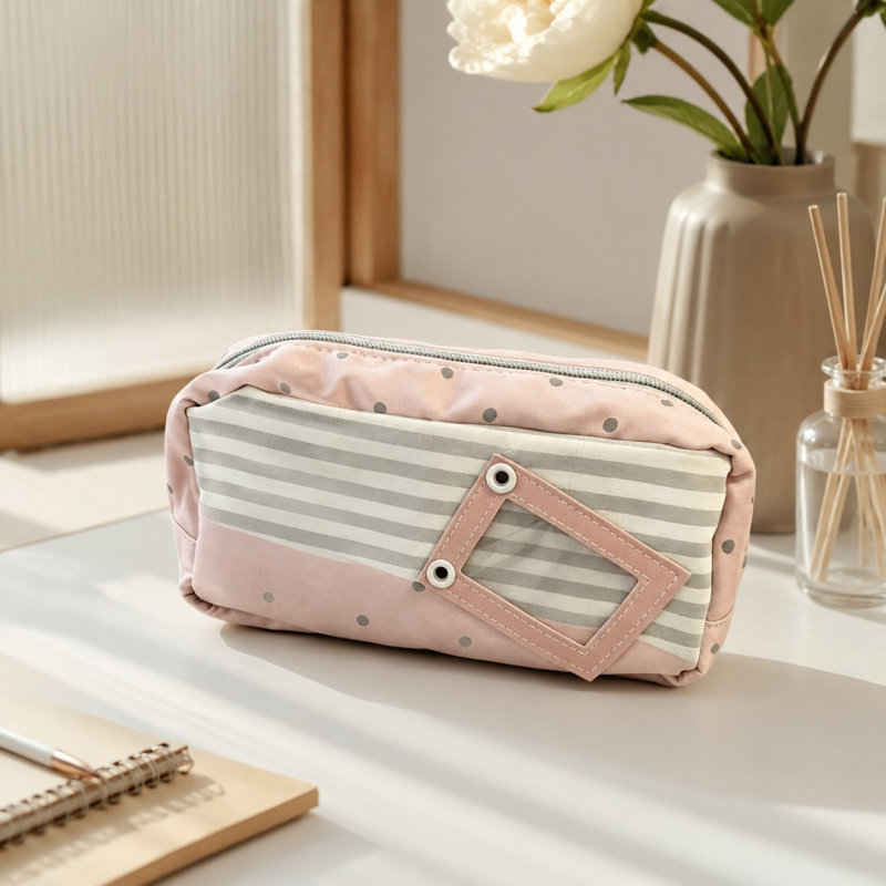 Trousse à crayons en toile douce à pois macarons, grande taille, pour étudiants, avec mines neuves., B