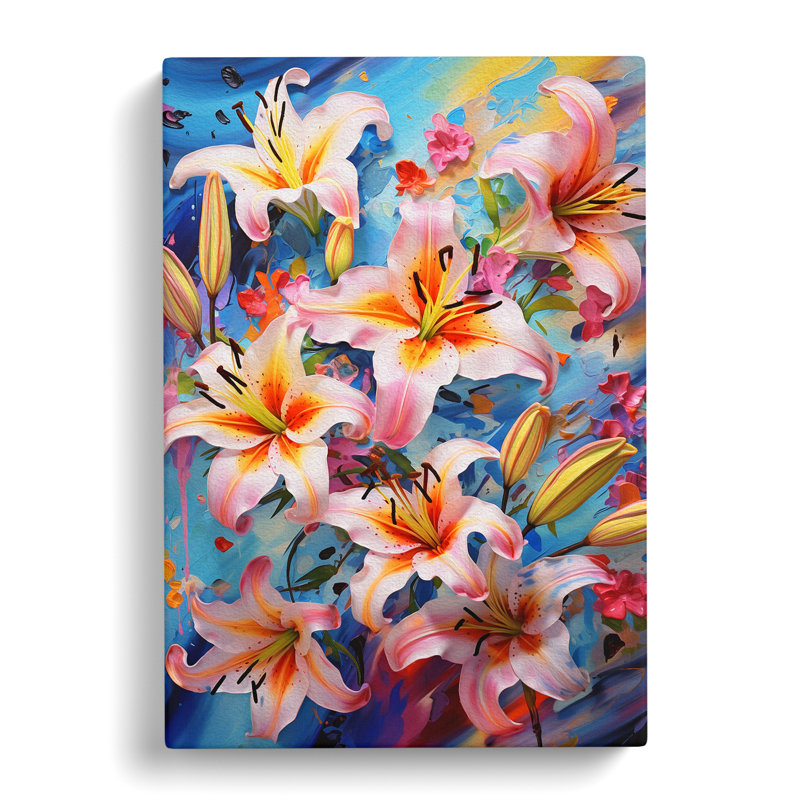 Lily Flower Action Painting No.2 - Wrapped Canvas Print, 76cm H x 50cm W x 3cm D