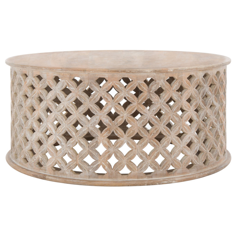 Alfi Solid Wood Drum Coffee Table, Burnt White
