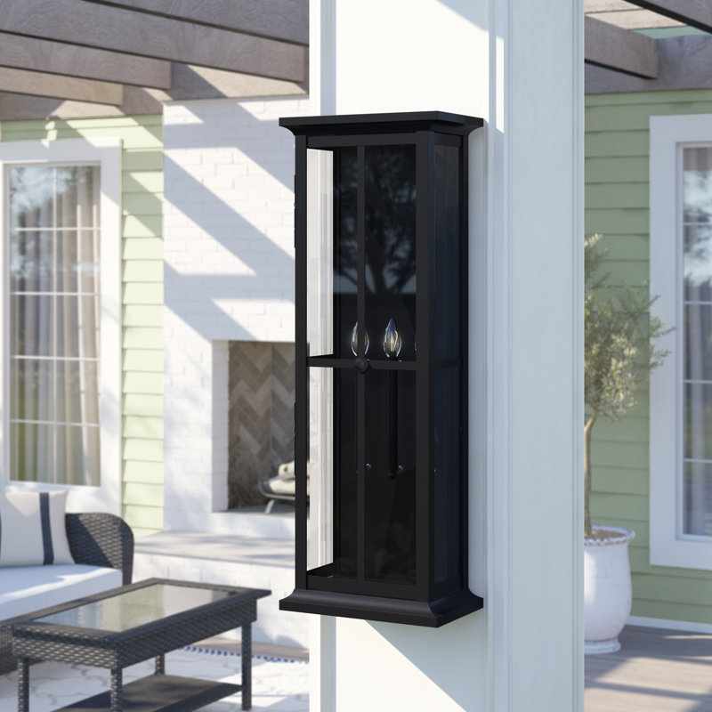Lanterne murale d’extérieur 3 lumières Hemsworth, 32" H x 11,5" L x 7" P, Noir