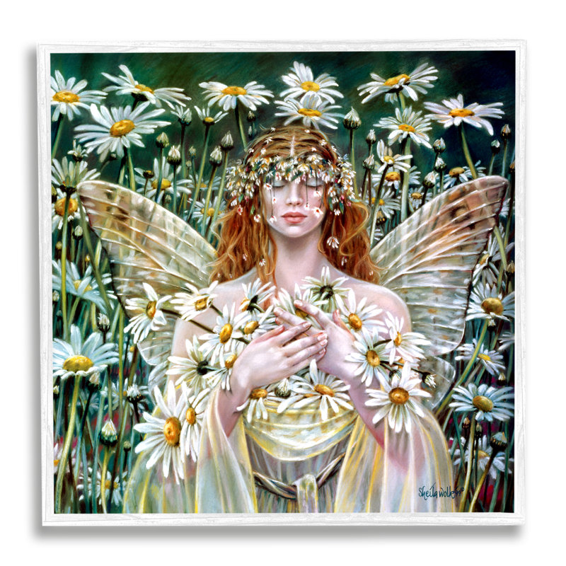 Champ de marguerite féerique par Sheila Wolk, H 17 po x l 17 po, Giclée encadrée blanc bord de mer