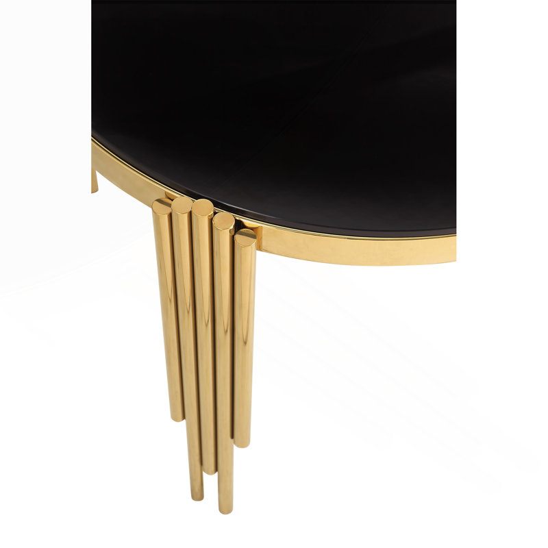 Table à manger 38,6 po ronde en verre trempé, table en verre trempé et pieds dorés polis, table de style moderne pour la maison et la cuisine. Salle à manger