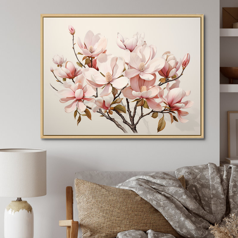 «Magnolias Minimalisme Dream I» sur toile, H 30 po x l 40 po x P 1,5 po, Cadre naturel flottant