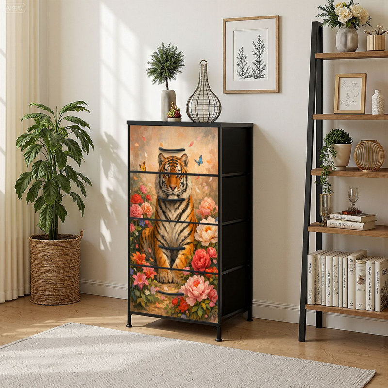 Commode verticale 4 tiroirs avec tiroirs en tissu Majestic Tiger