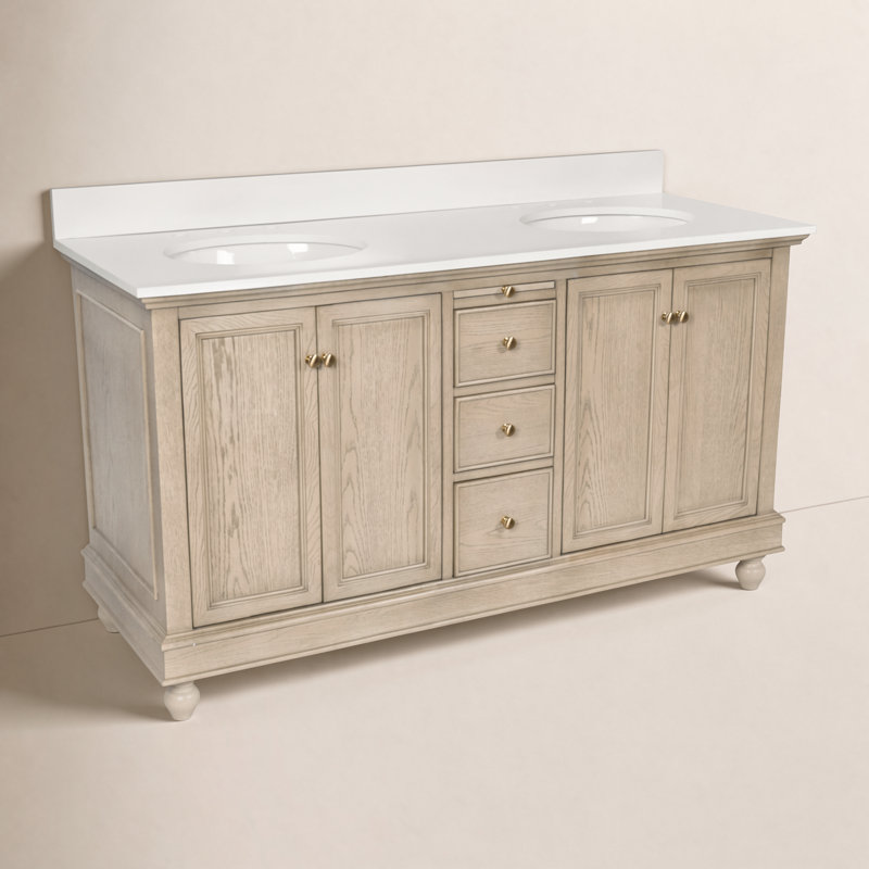 Dorismar 60" Double Bathroom Vanity Set, Greige Oak, Engineered White
