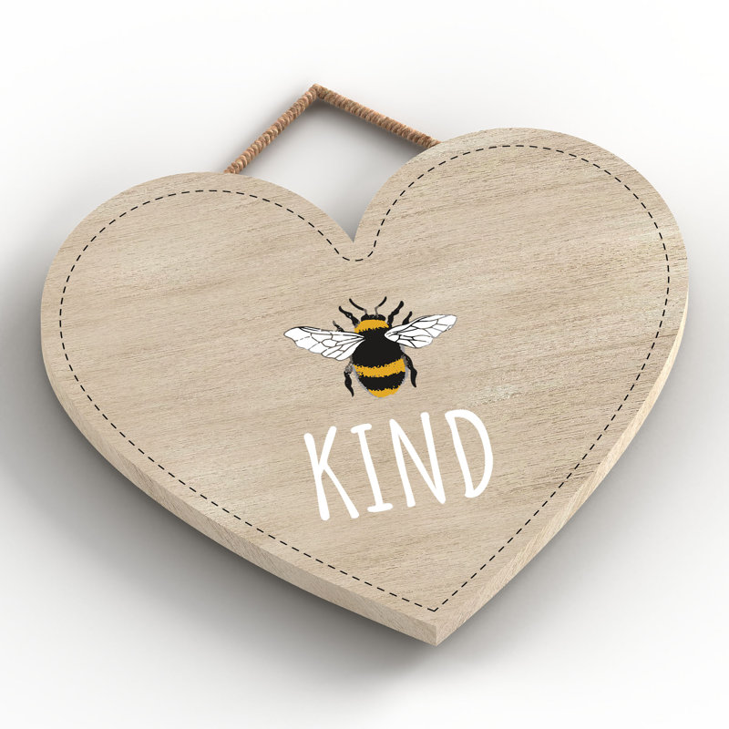 Bee Kind Wall Décor Heart Wooden Hanging Plaque, 16cm H x 17cm W x 0.9cm D