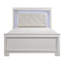 Lit double blanc glamour avec tête de lit lumineuse DEL, revêtement en similicuir effet alligator, meuble de chambre 1 pièce
