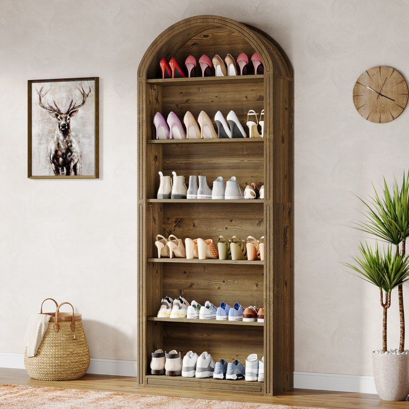 6-Tier Shoe Storage Cabinet, Brown, (6 Shelves) 75,98"H x 31,5"W x 11.81"D.