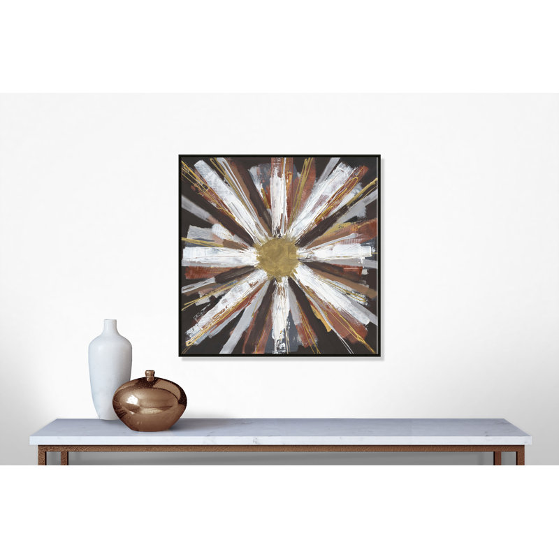Winter Starburst - peinture sur toile à cadre flottant, H 45 po x l 45 po x P 2 po, Cadre espresso
