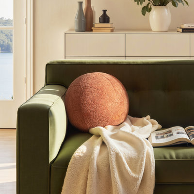Coussin décoratif sphérique rond 8,5 po Luna, blanc ivoire Boucle
