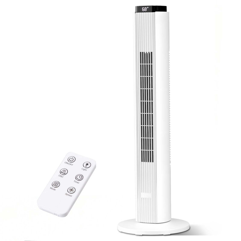 Ventilateur portatif sans lame de 37 pouces - oscillation 80 °, 6 vitesses, 4 modes, refroidissement silencieux avec minuterie 12H et télécommande, affichage à DEL, blanc