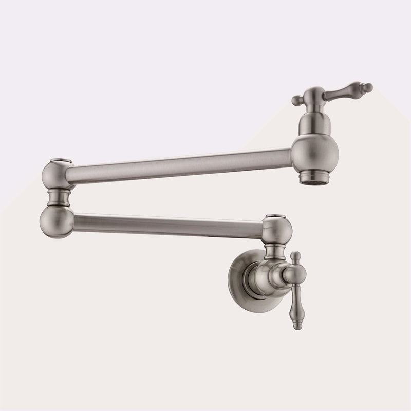 Wall Mount Folding Kitchen Pot Filler Faucet, Brushed Nickel