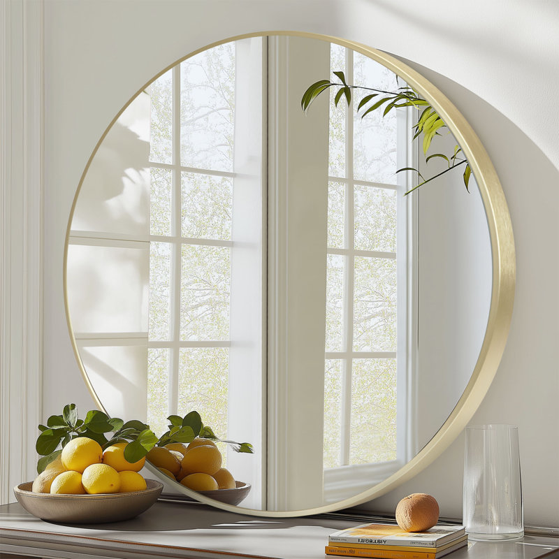 Miroir mural rond en métal, Doré, 20 po x 20 po