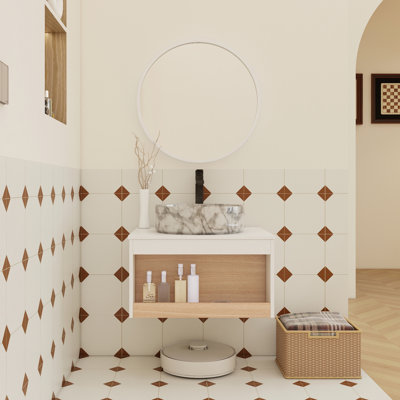 24-inch Floating Bathroom Vanity with Round Vessel Sink and Open Shelf