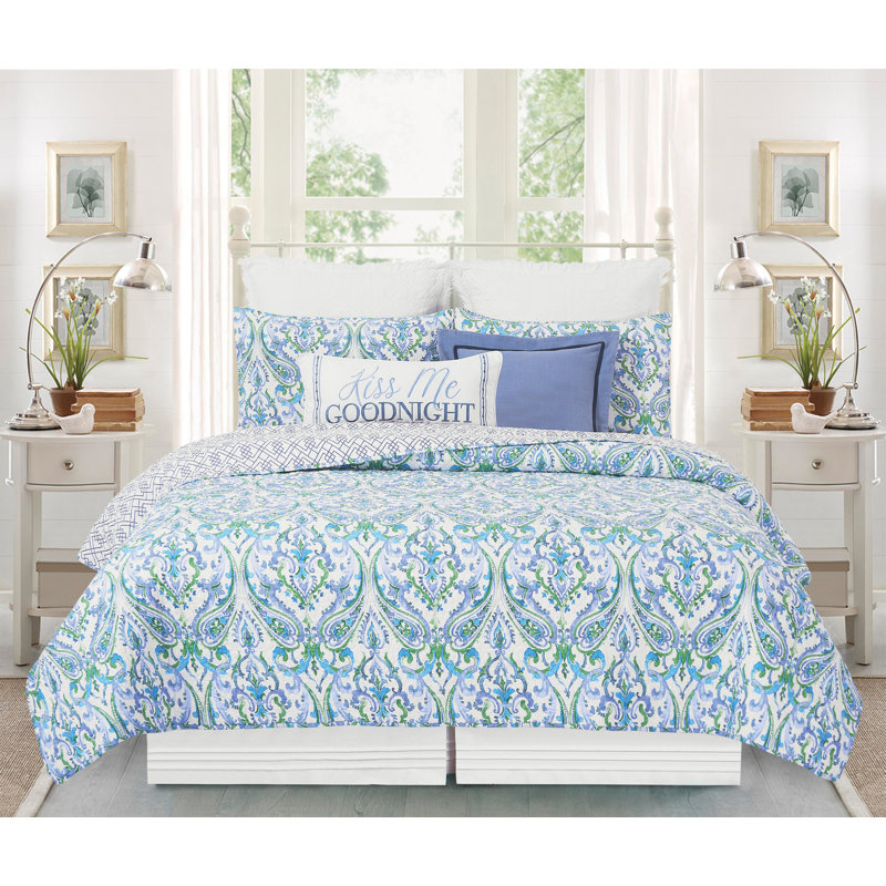 Juliet Blue Cotton Reversible Full Quilt Set
