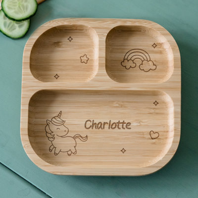 Odstanus Personalised Unicorn Bamboo Suction Plate