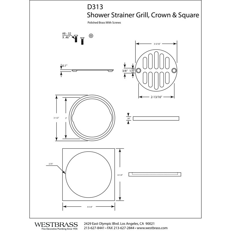 4-1/4" Brass Shower Tile Square with 3-1/2" OD Round Drain Cover, Oil Rubbed Bronze