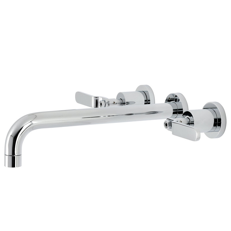 Kingston Brass Manhattan Two-Handle 3-Hole Wall Mount Roman Tub Faucet, Polished Chrome, Flat Lever