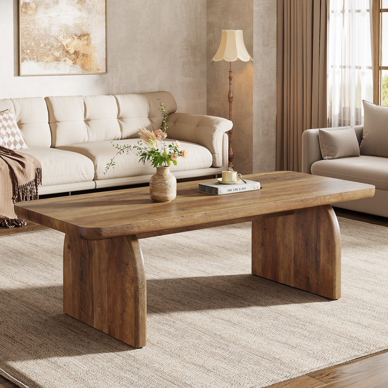47-Inch Wood Coffee Table, Rectangular Center Table for Living Room, Brown