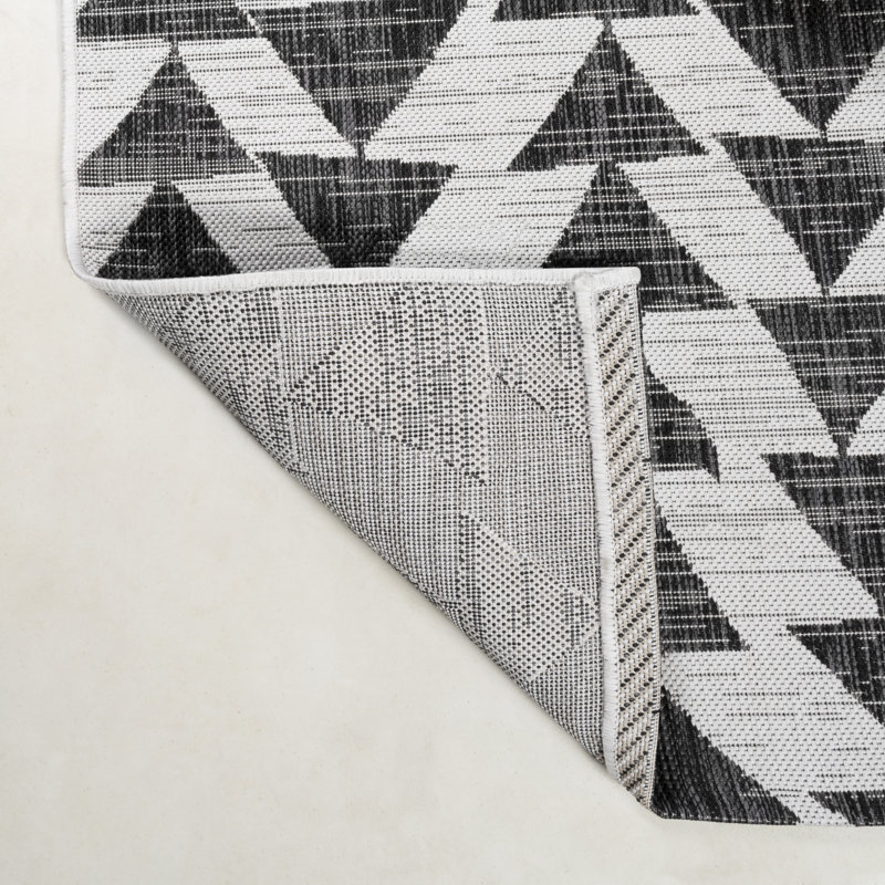 Wydmire Modern Tribal Geometric Ivory/Black Indoor/Outdoor Rug, Runner 2'2" x 10'