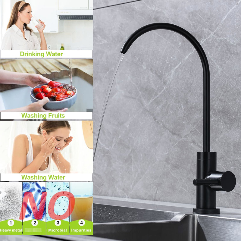 Kitchen Water Filter Faucet - Stainless Steel Drinking With Metal Construction, 360 Swivel, No Splash, , Matte Black Tap Steel, Secondary Pollution,