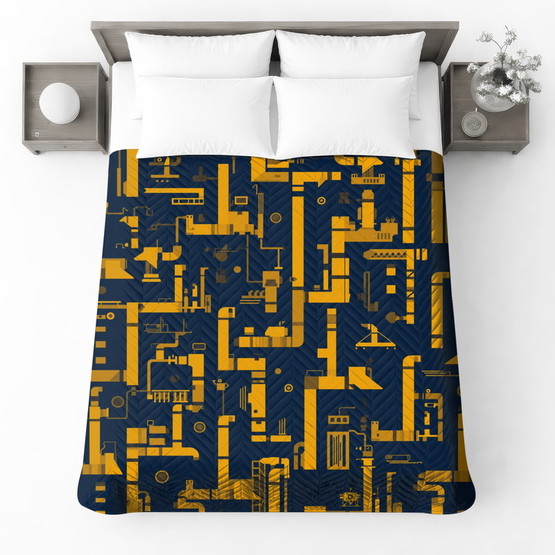 Couvre-lit matelassé à motif géométrique jaune toutes tailles, Twin