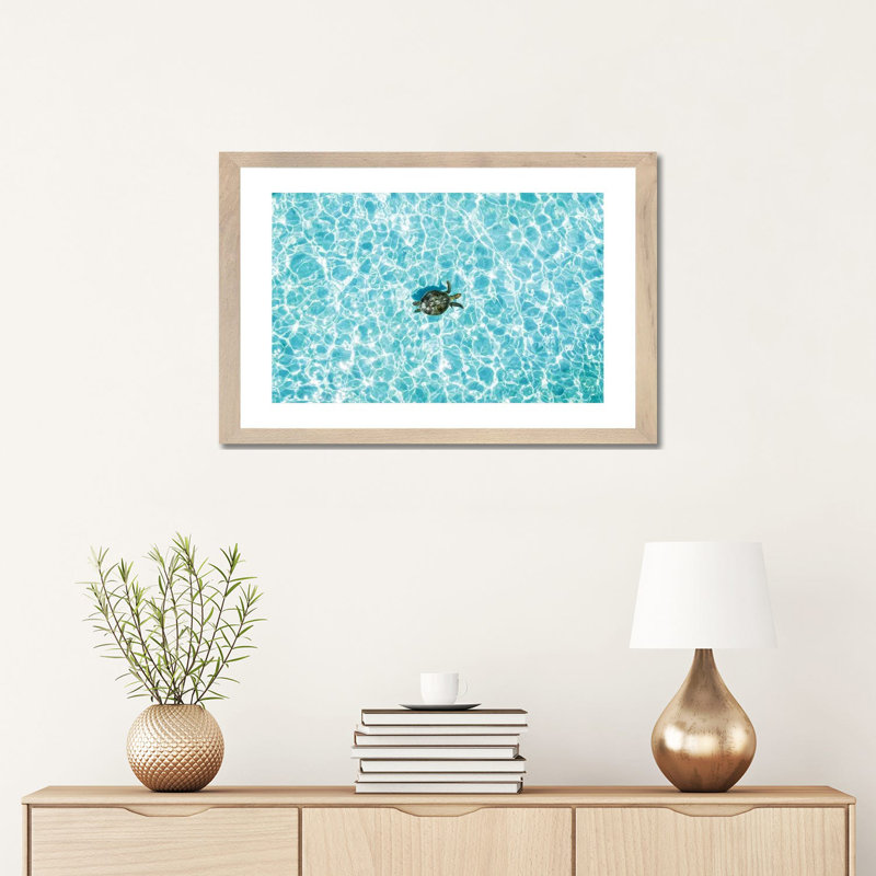 Tortue aérienne Calm Turquoise Water par James Vodicka - impression sur toile tendue, H 16 po x l 24 po x P 1 po, Blanc