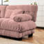 Chenille rose pour le salon: 2 places avec coussins d'apparence nuageuse, repose-pieds et coussins assortis