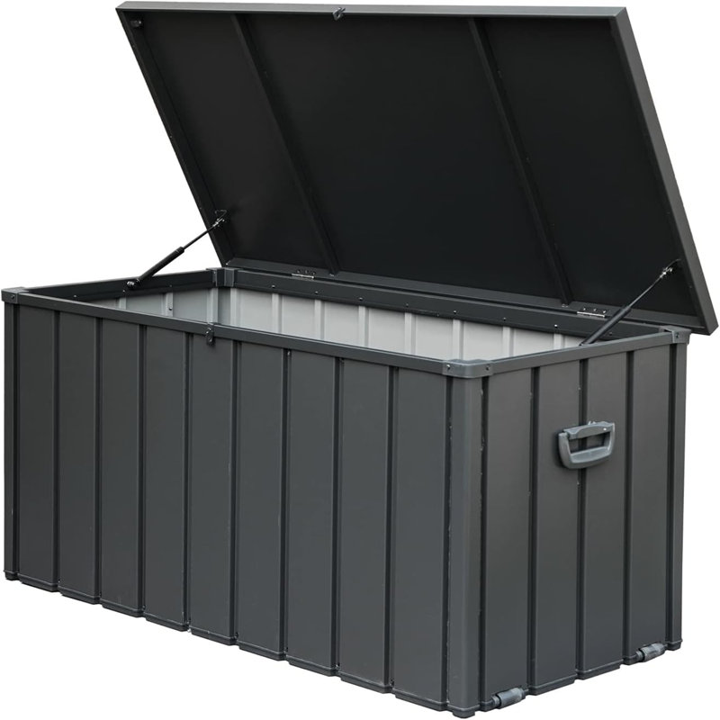 Large Dark Gray Lockable Metal Outdoor Deck Box