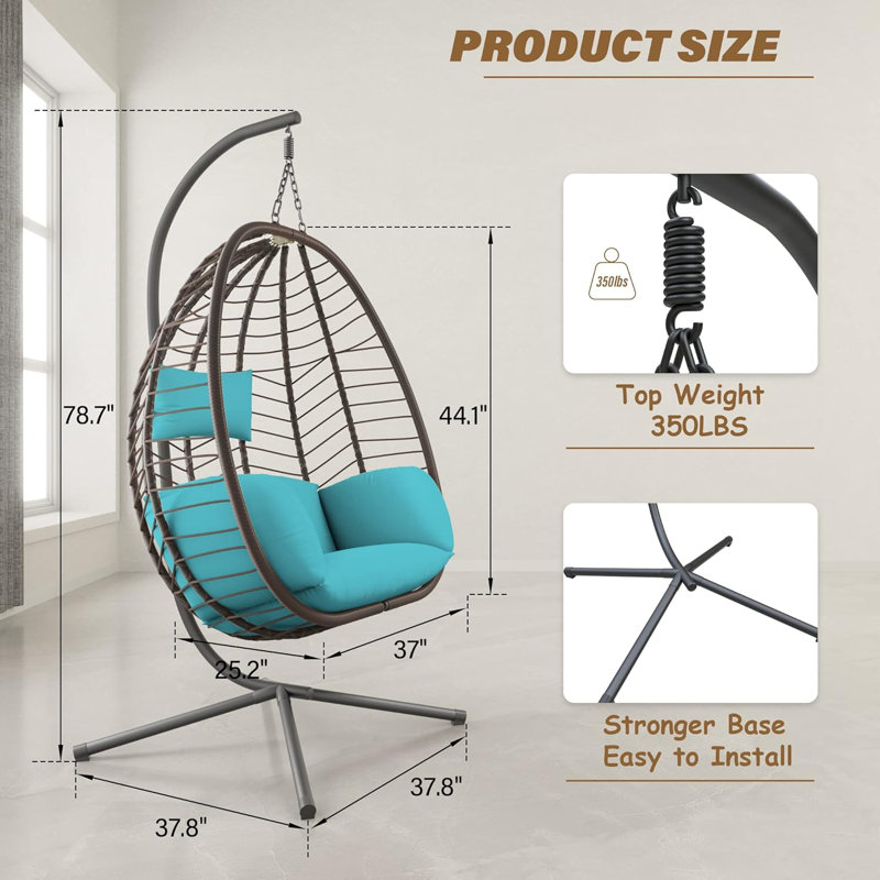 Hanging Egg Chair With Stand - Ergonomic Wicker Rattan Swing Chair For Indoor And Outdoor Use, Includes Cushion And Headrest For Comfortable Relaxation
