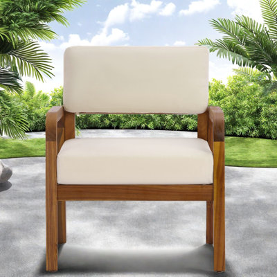 Chaises longues pour patio Lb, coussins crème en bois d'acacia, porche moderne