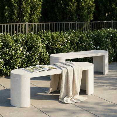 Outdoor Concrete Dining Bench (Set Of 2),Terrazzo White