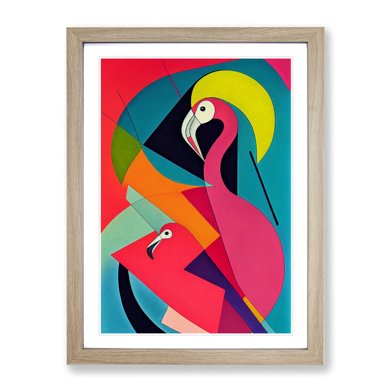 Flamingo in Abstract No.4 - Framed Print, 64cm H x 46cm W x 2cm D, Oak