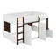 Lit mezzanine double avec rangement, porte et fenêtre, structure de lit en bois avec rangement-484152805
