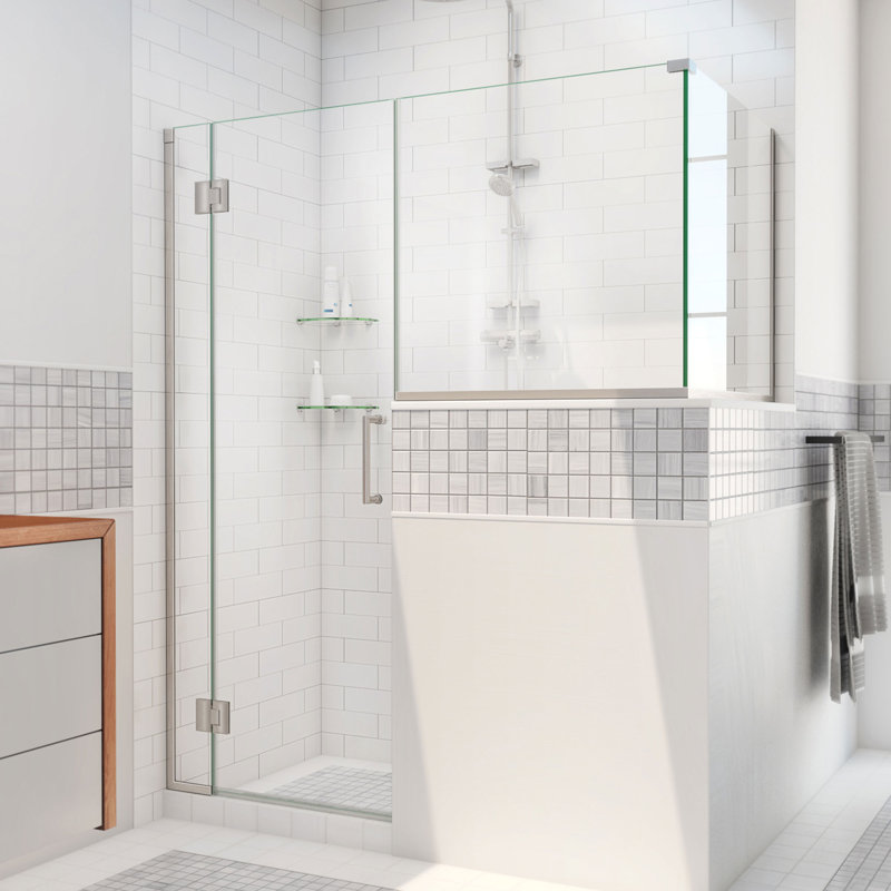 Unidoor-X 60 W x 36.38 D x 72 H Frameless Rectangle Hinged Shower Enclosure, Brushed Nickel