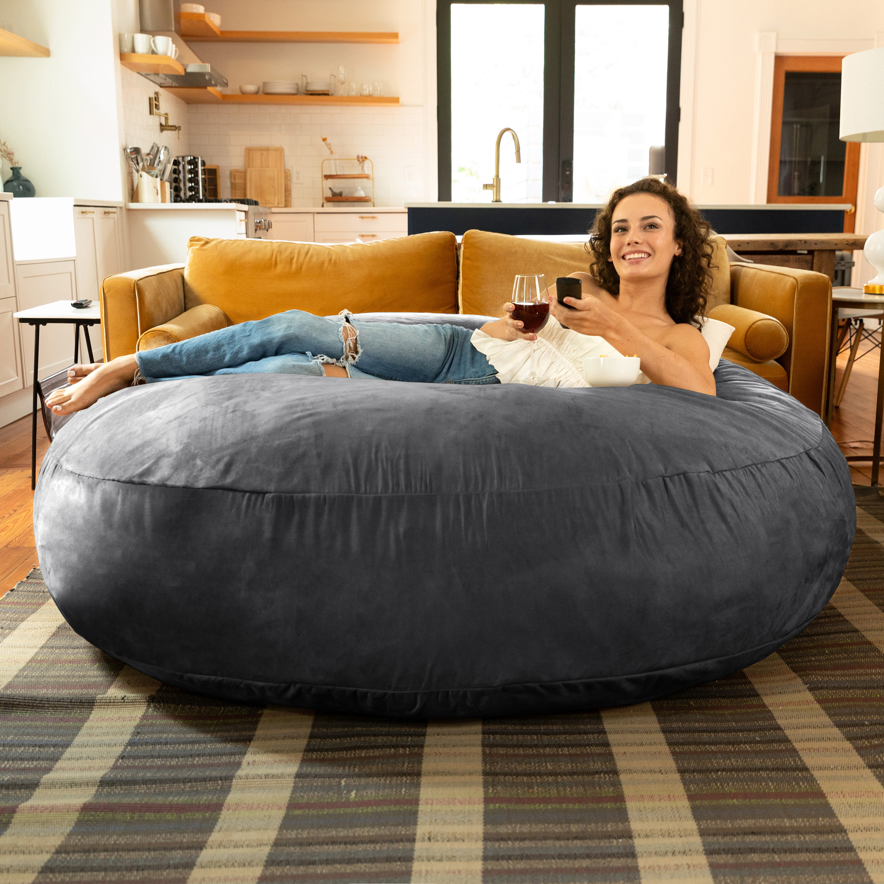 Dropship Giant Bean Bag Chair Bed For Adults, Convertible Beanbag Folds From Lazy Chair To Floor Mattress Bed Large Floor Sofa Couch Big Sofa Bed High Density Foam Filling Machine Washable