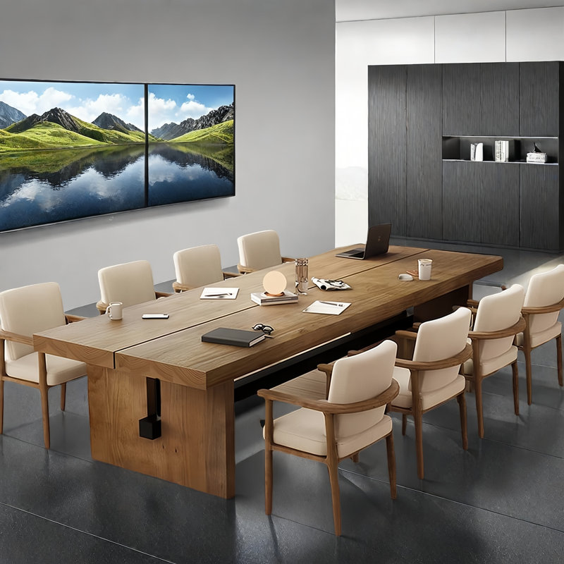 rectangular solid wood conference table, 29.53" H x 118.11" L x 39.37" W