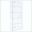 Vitrine blanche à 4 tablettes avec portes en verre transparent et quincaillerie chromée